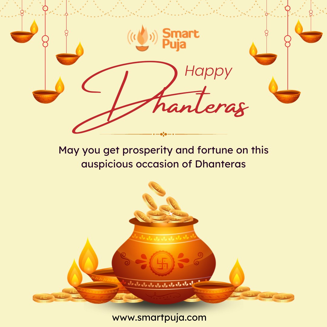 SmartPuja108's tweet photo. May you get prosperity and fortune on this auspicious occasion of Dhanteras

#Dhanteras #Dhantrayodashi #smartpuja https://t.co/aeHnnsX6Tm