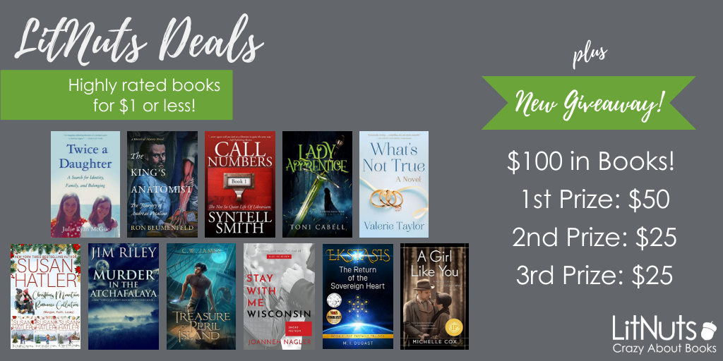 Lit_Nuts's tweet photo. Oct LitNuts Deals are here! Highly rated #indiebooks for $1 plus a #giveaway of $100 in books! Enter by Nov 5. https://t.co/7cc1tvnB6n https://t.co/knw25LeTAO