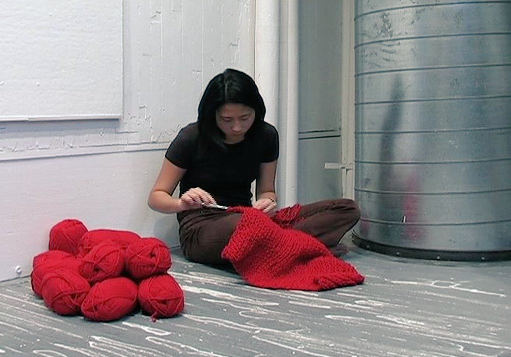 womensart1's tweet photo. Performance art piece by artist Bea Camacho entitled "Enclosure", crocheting a cocoon for herself in 11 hours without interruption #WomensArt https://t.co/kPgQs4RccT