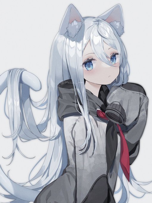 「grey hoodie long hair」 illustration images(Popular)