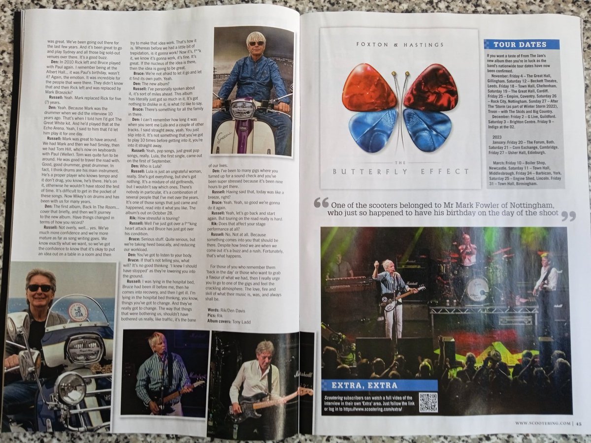 Good to see <a href="/BruceFoxton/">Bruce Foxton</a> and <a href="/RussellHastings/">Russell Hastings</a> made the cover of <a href="/ScooteringMag/">Scootering</a> November edition 
<a href="/FromtheJam1/">From the Jam Russell Hastings</a>