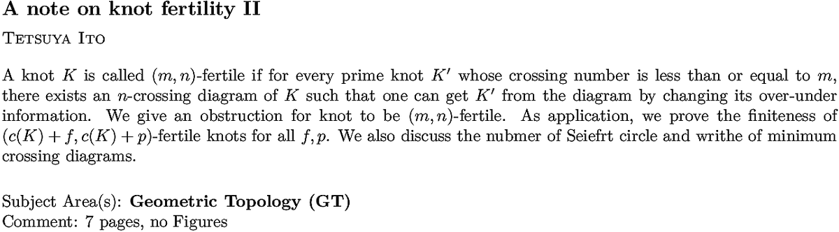 arxiv.org/abs/2210.11067…
T Ito
A note on knot fertility II