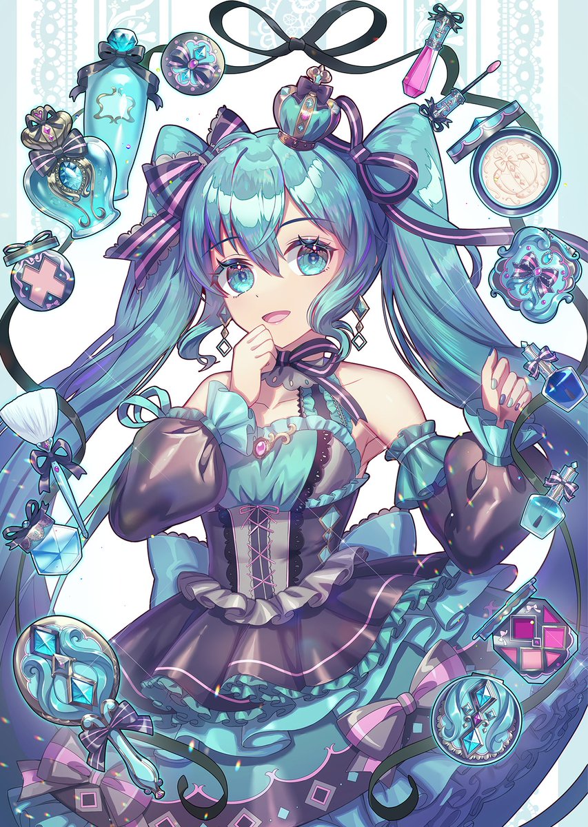 hatsune miku 1girl solo long hair detached sleeves twintails dress smile  illustration images