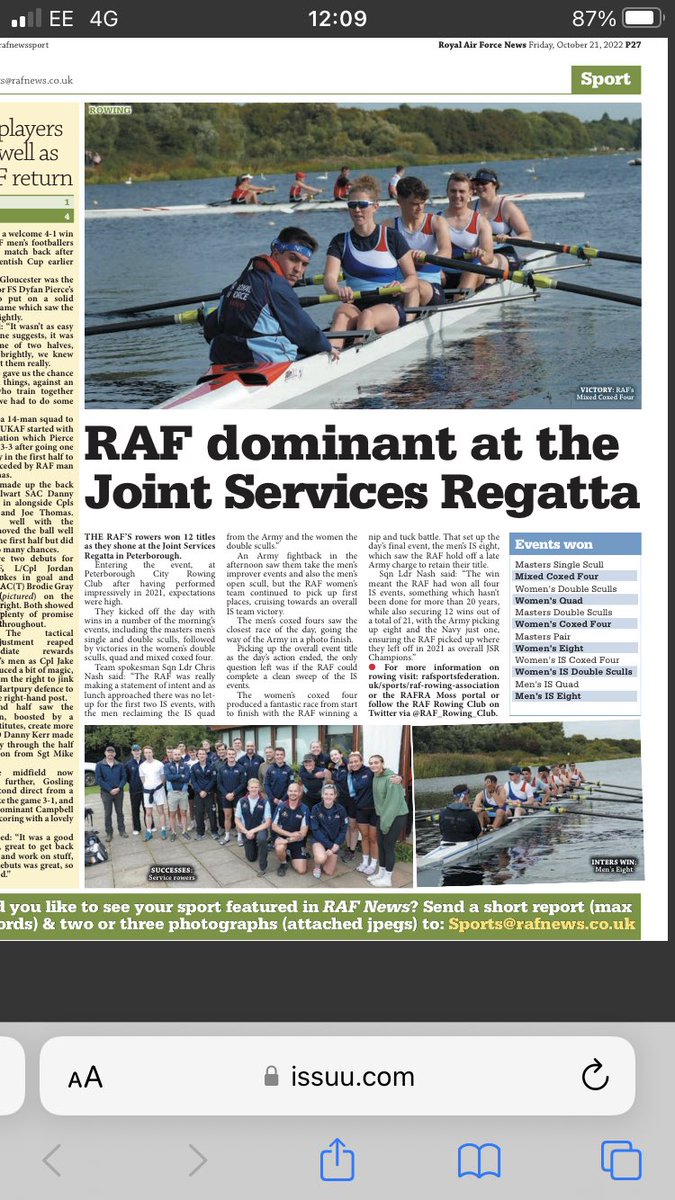 Great to see our recent exploits gaining recognition in the latest edition of the RAF News! 

<a href="/RAFNewsReporter/">RAF News</a> 
<a href="/ForcesNews/">BFBS Forces News</a> 
@RAFNewsSport 
<a href="/BritishRowing/">British Rowing</a> 
<a href="/RoyalAirForce/">Royal Air Force</a>