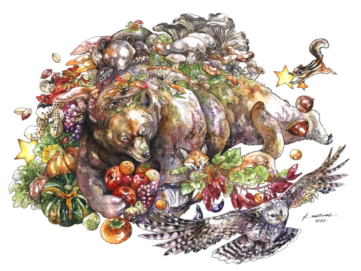 「『収穫祭』 F6 H318×W410mm水彩紙、水彩、ペンそごう・西武とのタイア」|Keso Artのイラスト