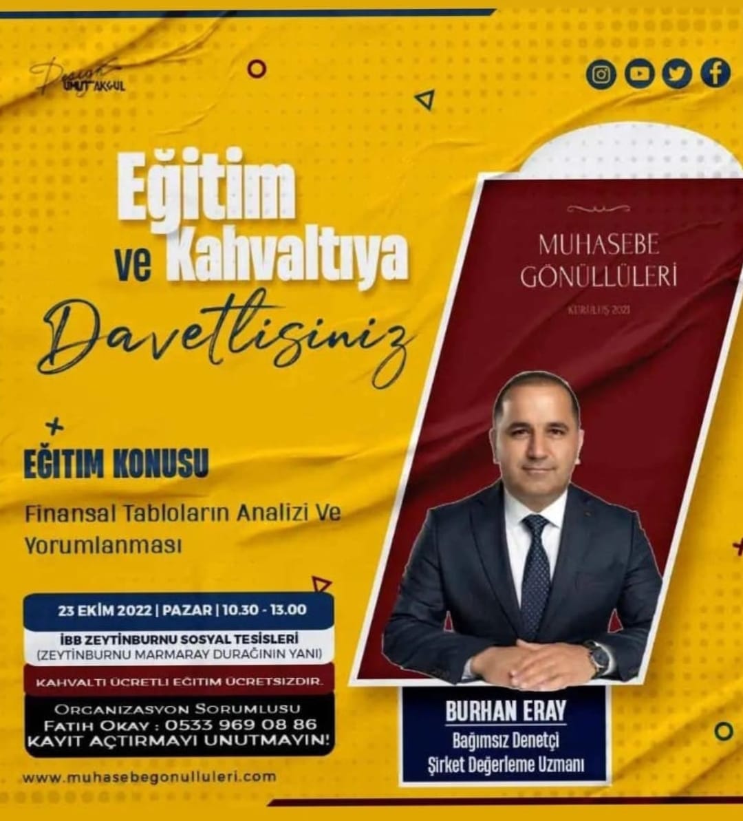 BurhanEray's tweet photo. 23 Ekim Pazar günü 10.30 da kahvaltılı eğitimimiz var. Vergi ve beyanname kelimelerinden bağımsız olarak Finansal tabloları konuşacağız. Aşağıdaki sorulara cevap ararken finansal performans analizlerinden bahsedeceğiz. 
Bekleriz:) https://t.co/9xsKLGpEyf