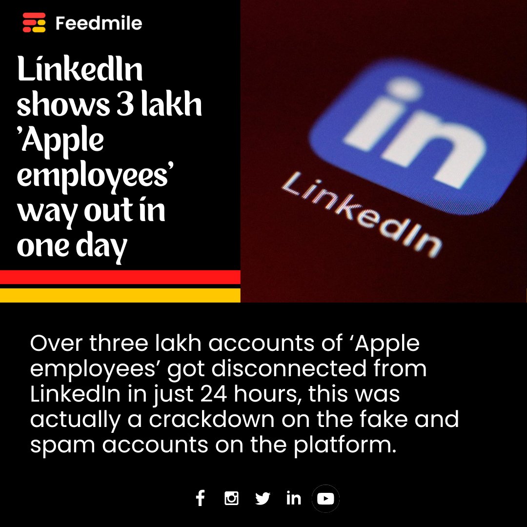 feedmileapp's tweet photo. On LinkedIn, false profiles are frequently made in order to commit financial fraud. LinkedIn removed over six lakh fake profiles who listed Apple as their employer.
#feedmile #Linkedln #falseprofile #apple #employees #financial #FraudAlert https://t.co/u281wFi5iA