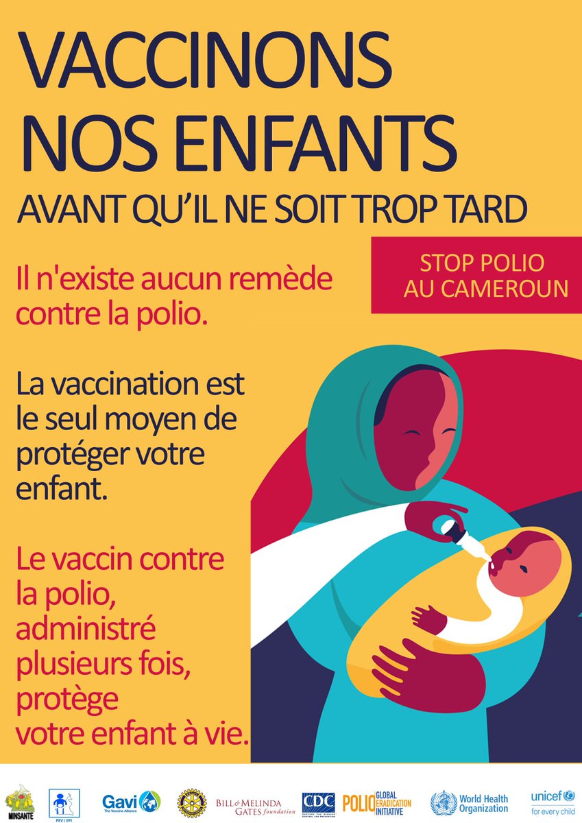 pevcameroun's tweet photo. 📌Campagne de vaccination contre la polio

🗒️Date : 04 au 06 novembre 2022

🔎Cible : 1 446 440 enfants de moins de 5 ans

📝42 districts de santé repartis dans les Régions de l’Extrême-Nord, l’Est, le Littoral et l’Ouest
#StopPolio237
#HaltePolio237 https://t.co/3uAOWPh0cm