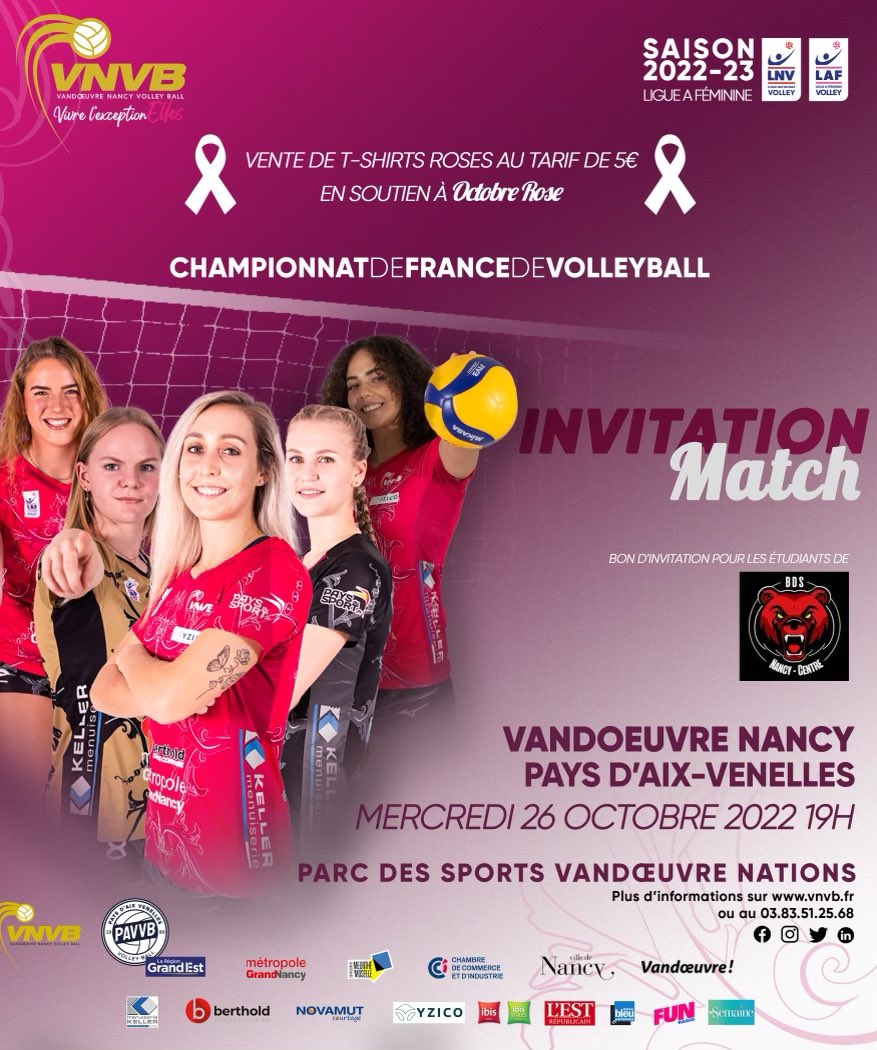 bdsnancycentre's tweet photo. Le BDS t’invite au prochain match du VNVB, le Mercredi 26 Octobre. Envoie nous un DM pour réserver ta place ! https://t.co/WcSV6vzO2R