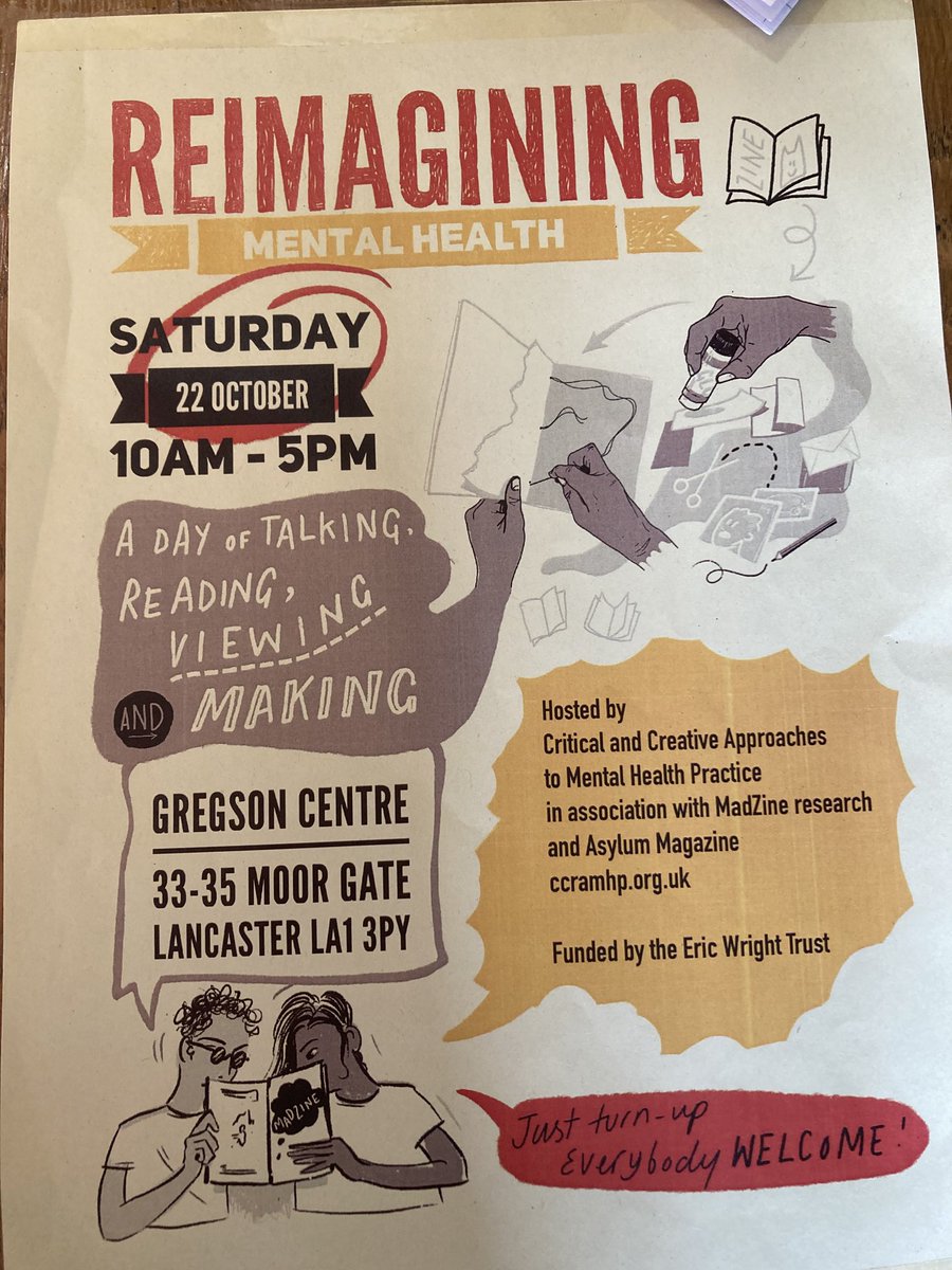 anna_stenning's tweet photo. I’m at a fantastic event in Lancaster today with @ZinesMad- a chance to make zines, watch films and talk about mental health https://t.co/60TRSdO6co