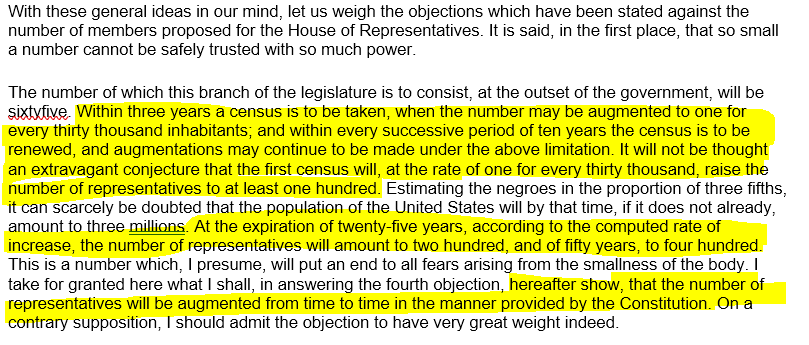 useagle1788's tweet photo. @GeneDun42000611 @kevincdrew @drsltaylor @ConversationUS Further proof of UnConstitutional action taken in the beginning. Madison confirms in FP 55 that 30,000 is the constant and the population is the variable. We have the ammo to fight this war.... https://t.co/fG0mD3dOm3