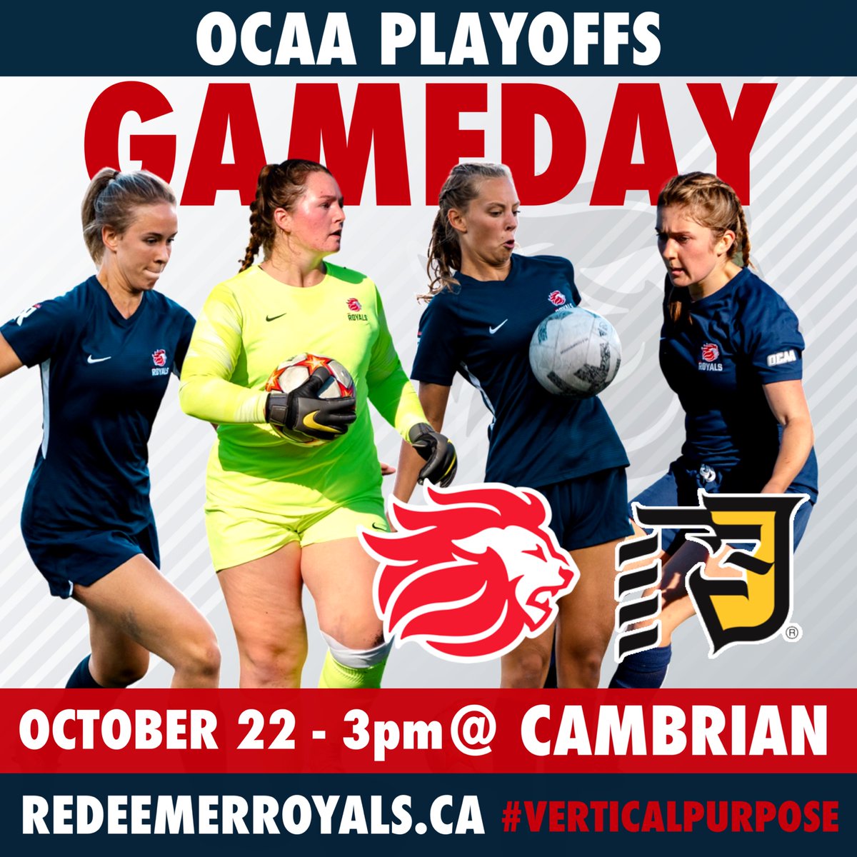 RedeemerRoyals's tweet photo. GAMEDAY @RedeemerRoyals women’s soccer takes on @CambrianCAA in the first round of @TheOCAA playoffs 3pm on the road #ruroyalfamily #verticalpurpose @RedeemerUniv https://t.co/jUCzjShMDn