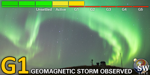 Minor G1 geomagnetic storm (Kp5) Threshold Reached: 11:33 UTC Follow live on spaceweather.live/l/kp