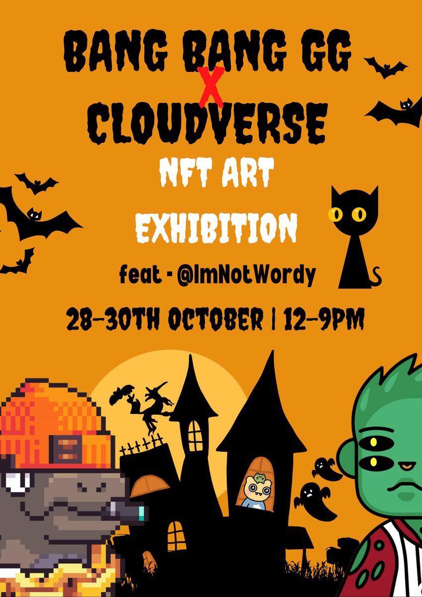 only2mthsgg's tweet photo. Ready for this Halloween?🎃🎃 @bang_NFTGallery X @cloudverse2022 are hosting an exhibition featuring @ImNotWordy! You ready for more Eddiez collab? 👀 https://t.co/aD64MwLoJJ
