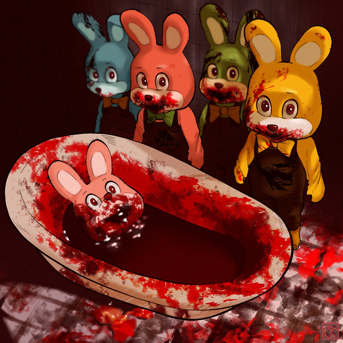 CrazedSnurp's tweet photo. It's done! I never do backgrounds so this was definitely a challenge, hope y'all enjoy 🐇

#SILENTHILL #art #robbietherabbit https://t.co/XebAM1GwYG