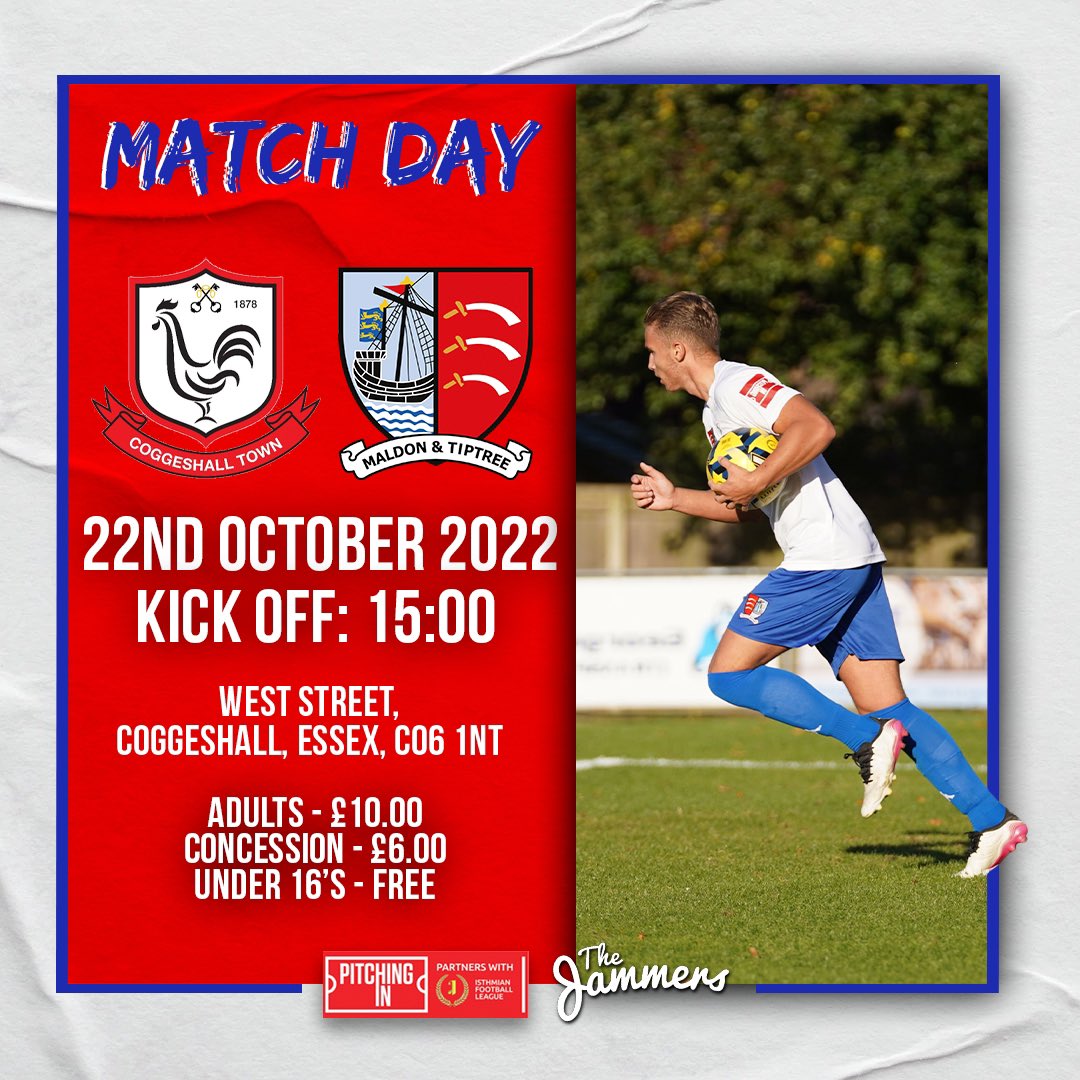 MaldonTiptreeFC's tweet photo. Todays The Day! It’s Match Day 💪

A 𝗛𝗨𝗚𝗘 game as we look to kick start our season - COME ON YOU JAMMERS 🗣️

🆚 @CoggeshallTown
🏟️ West Street
🏆 @IsthmianLeague 
⏱ 3:00pm
#️⃣ #COGMAL

Can the Jammers string some results together? Find out this afternoon!

#Jammers🍓 https://t.co/I0kMjqmggS