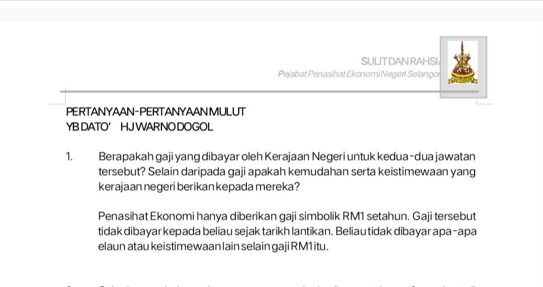 Cukup la sebarkan hal fitnah macam ni, kau ingat @anwaribrahim kaki sakau? Ni aku bagi jawapan rasmi hansard Sidang dun Selangor terkait gaji dan elaun sewaktu Anwar Ibrahim jadi Penasihat Ekonomi Negeri Selangor.
