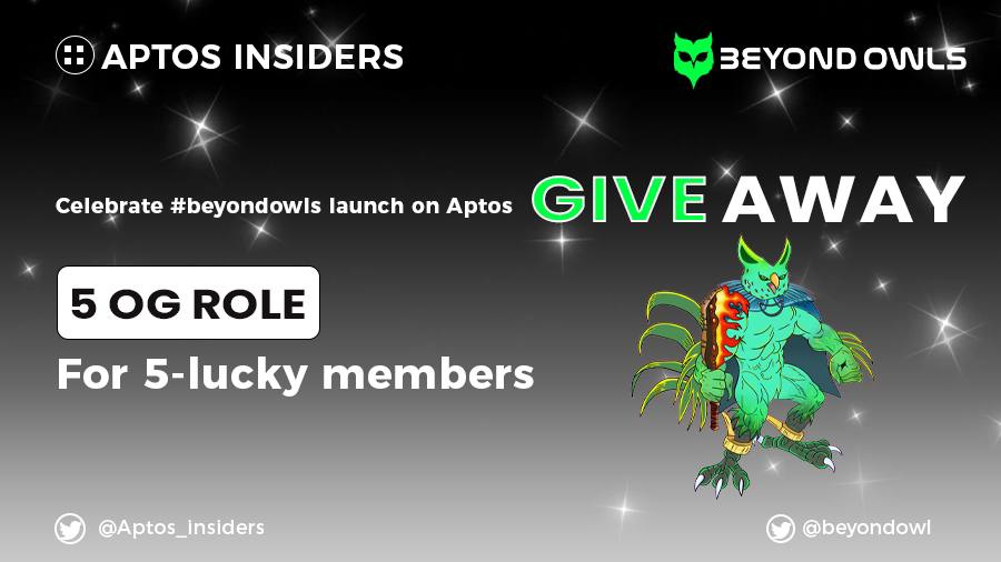 SolCommunityy's tweet photo. Congratulation @Beyondowl launch on #Aptos 😍

🎁 Giveaway 5 OG Roles

👉To win
1⃣ Follow @Aptos_insiders &amp; @Beyondowl
2⃣ Like, Retweet &amp; Tag 3 friends
3⃣ Join https://t.co/Qywb2XDClq &amp; https://t.co/VqBTpeAi98
4⃣ Comment proof in group https://t.co/0eNCBxSgIU 

#Aptos #Airdrop https://t.co/YQlRslw9mh