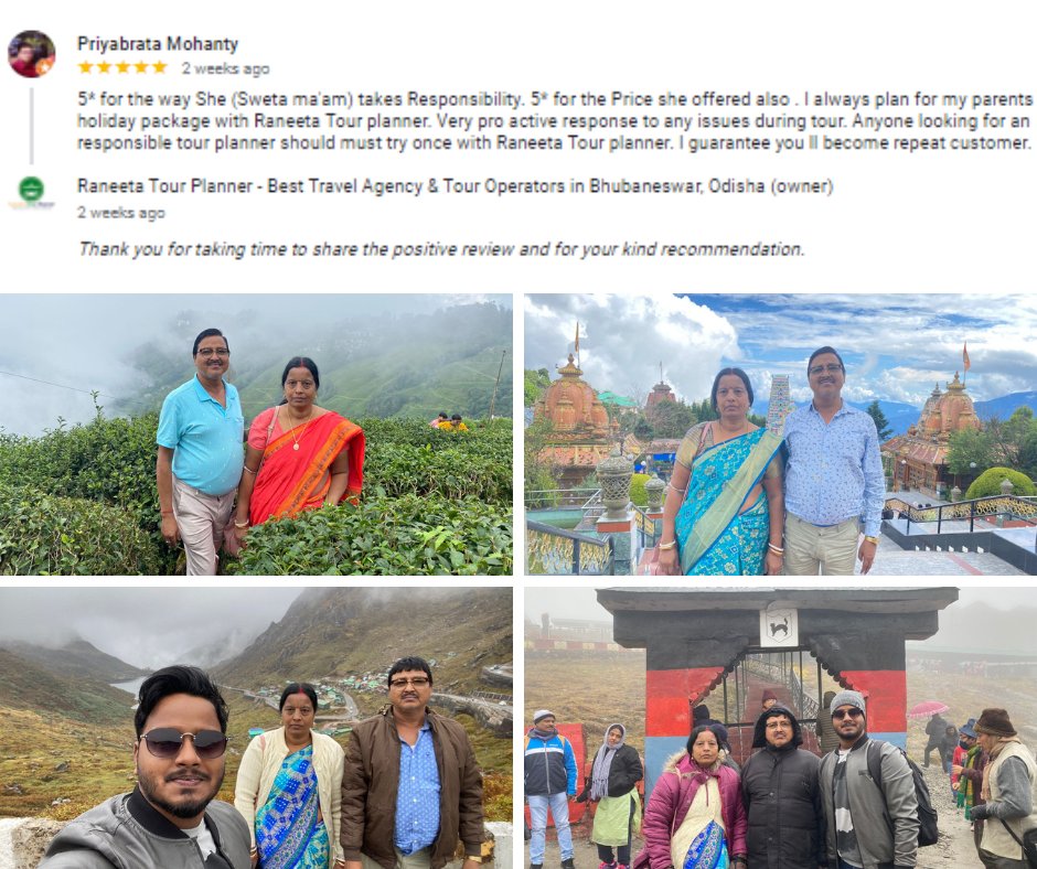 Please check our happy customer review on Sikkim Tour Package.
Call or WhatsApp at ☎️ 9827100305 for more detail. #sikkimtour #sikkimtourpackage #darjeelingtour #RaneetaTourPlanner #travelagencynearme #travelagencybhubaneswar #besttravelagent #grouptours #corporattour