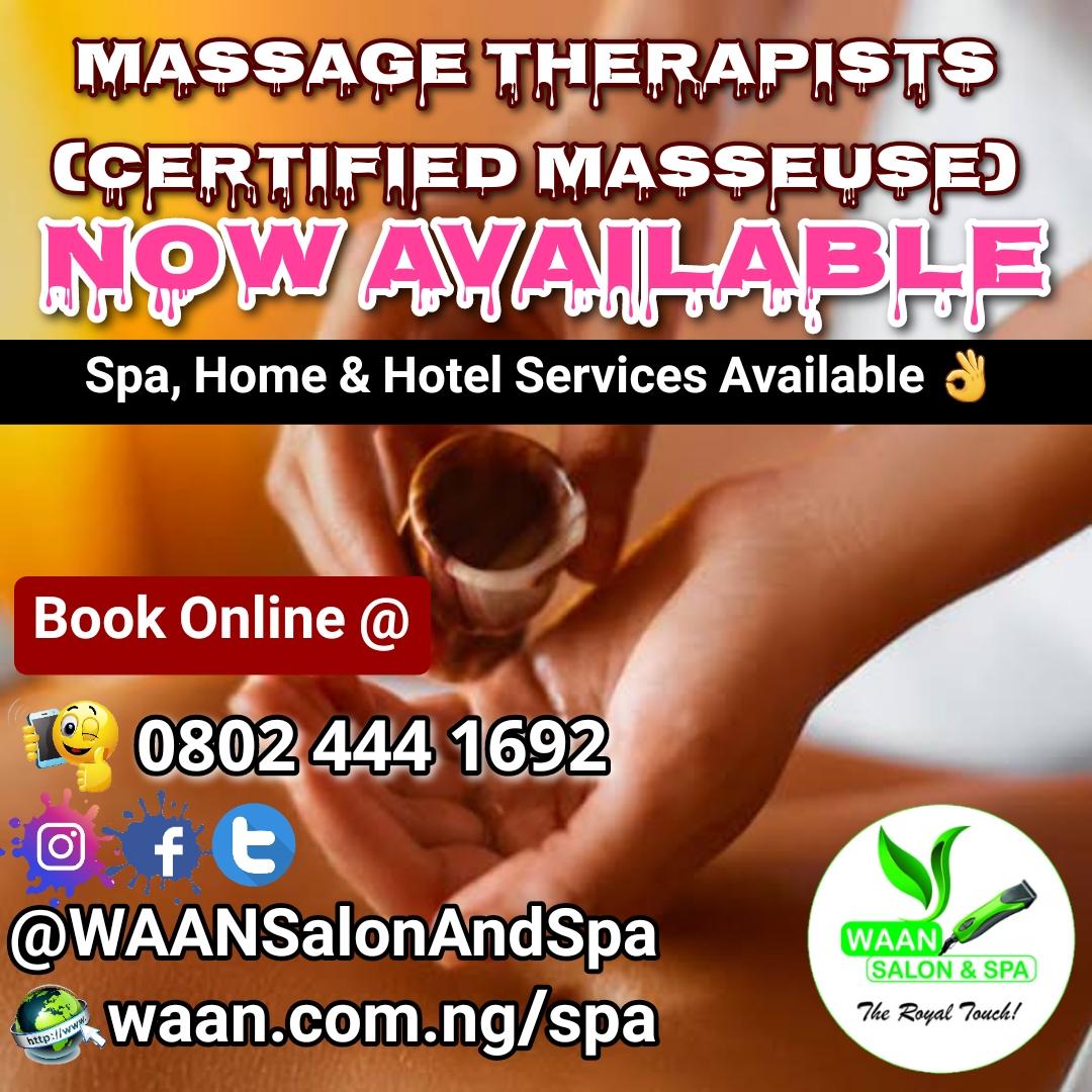 WAANSalonAndSpa's tweet photo. Now Available For #privatemassage #NuruMassages #YoniMassage #FullBodyMassage #homemassage #hotelmassage #couplsmassage #AbujaPrivateMassage Our Spa is available at Gwako, Gwagwalada. Book Now To Enoy Our Services https://t.co/ujO5BBrwra