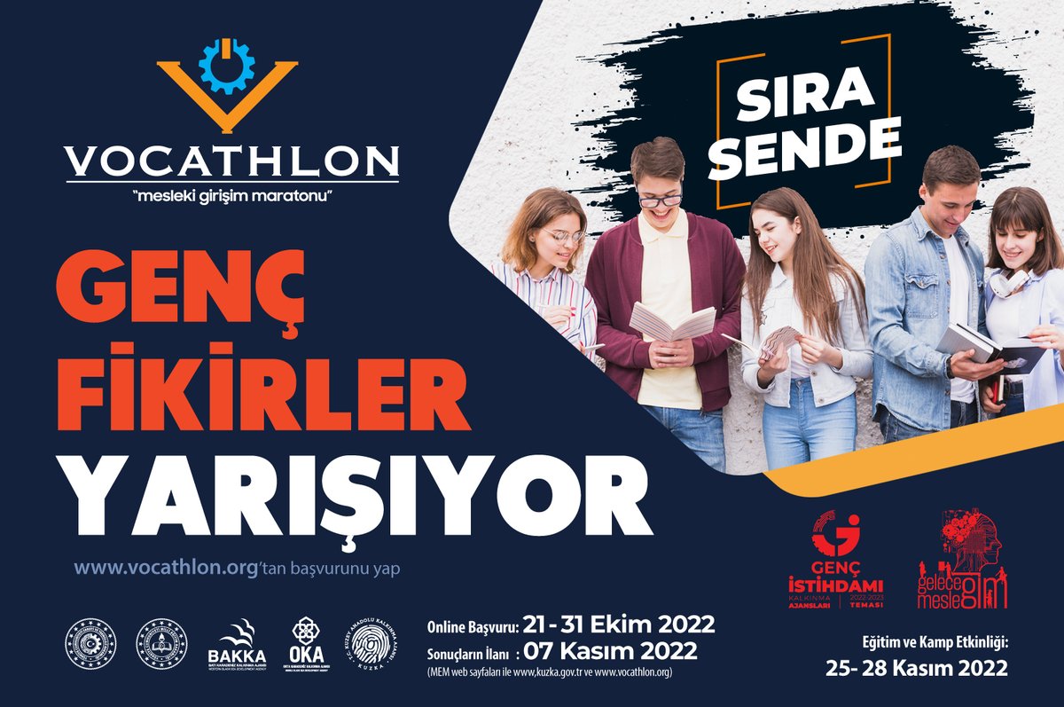 📢"Vocathlon: Mesleki Girişim Maratonu" Başvuruya Açıldı❗

Gençlerde girişimcilik kültürünün ve yetkinliklerinin geliştirilmesini hedefleyen programa 31 Ekim'e kadar vocathlon.org üzerinden başvuru yapılabilecek. 

Detaylı Bilgi👉
oka.ka.gov.tr/duyuru/vocathl…