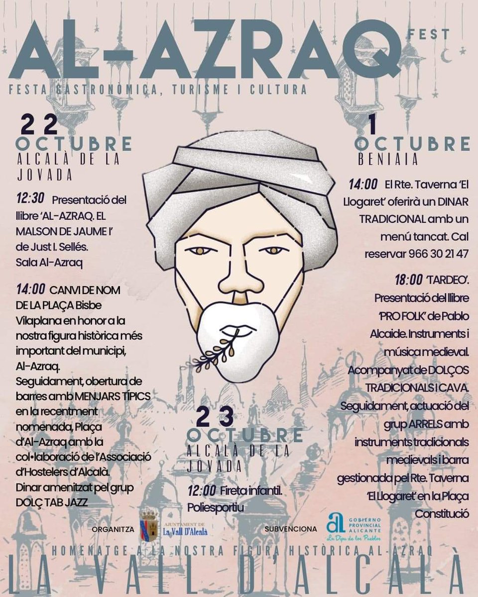 ValldAlcala's tweet photo. Hui és el dia.
L'Al-Azraq Fest ha tornat després d'ajornar-lo per alertes climatològiques.
#alazraq #valldalcalà #alcalàdelajovada #marinaalta #alacant https://t.co/alNvyoioQL