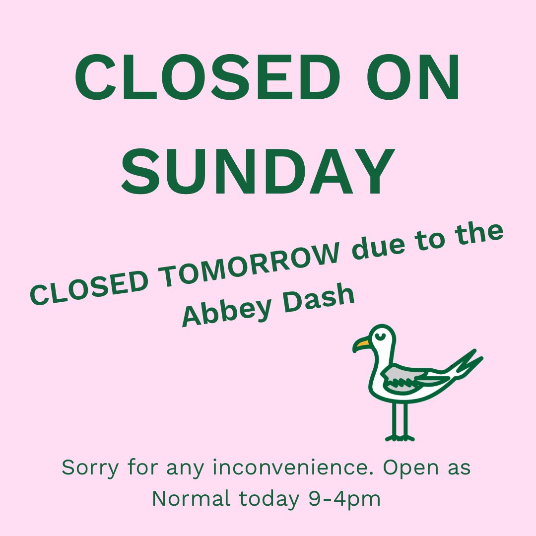SeagullsPaint's tweet photo. Closed tomorrow due to Kirkstall Rd closure until 1pm. There's 2 Seagulls out there on the road tomorrow: 1 will be running (Rob) and 1 (me) will be half walking half running 😬 #closedsunday #abbeydash2022 https://t.co/nzrbg7XJnc