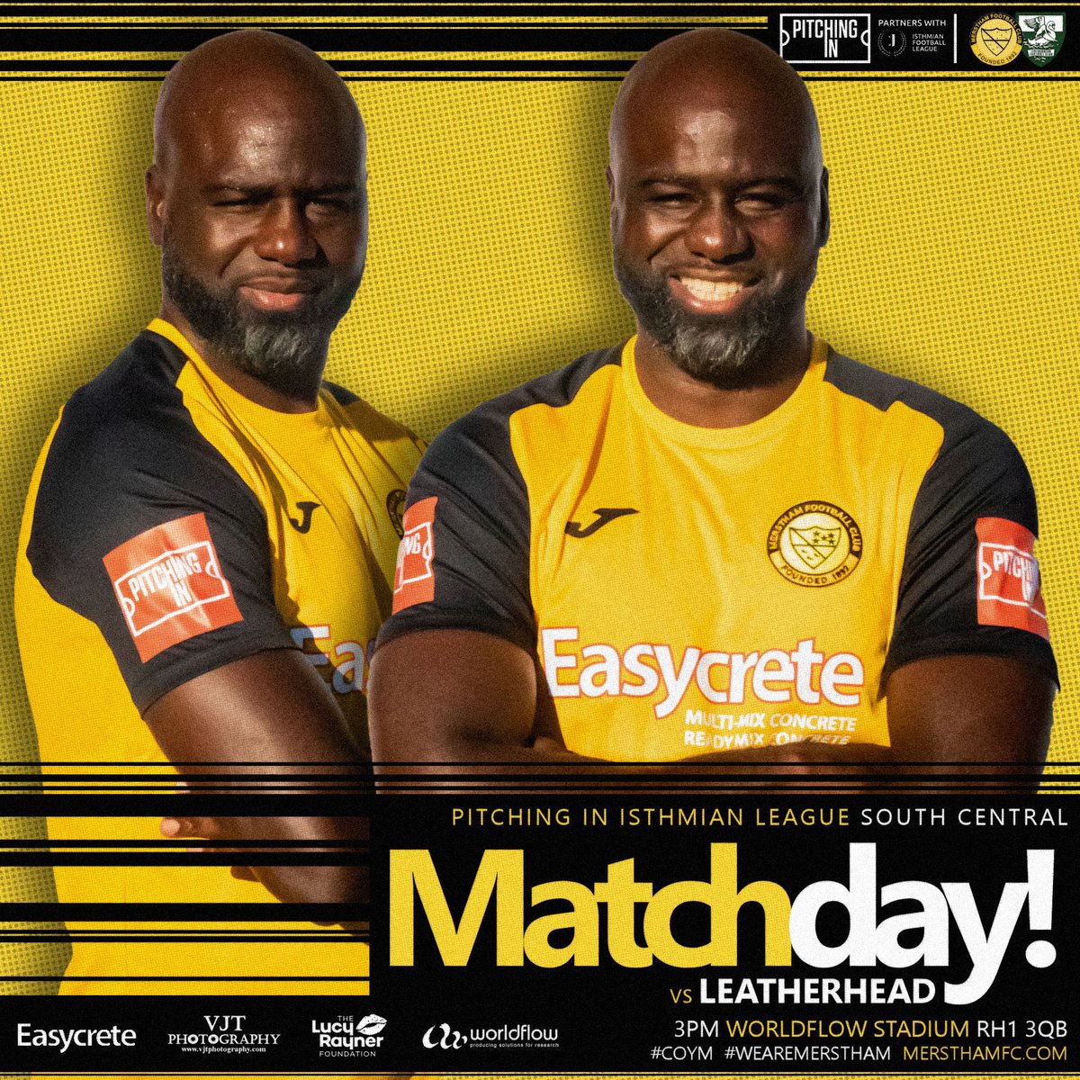 MersthamFC1892's tweet photo. 𝗠𝗔𝗧𝗖𝗛𝗗𝗔𝗬

𝘾𝙤𝙢𝙚 𝙊𝙣 𝙔𝙤𝙪 #𝙈𝙤𝙖𝙩𝙨𝙞𝙙𝙚𝙧𝙨! 👊

It’s derby day! Support your local team at home this afternoon when we welcome @LeatherheadFC. 

#COYM | #WeAreMerstham 🧡🖤 https://t.co/N3jy28wYjh