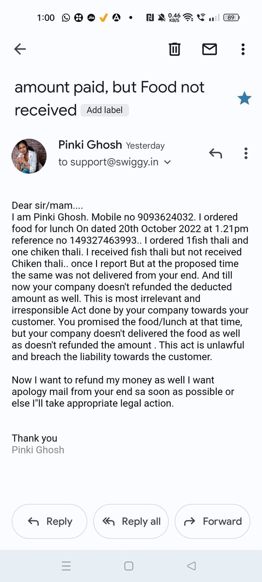 Pinkii_Ghosh's tweet photo. @Swiggy @SwiggyCares @swiggydesign @SwiggyTech 

Want my full amount 305 back https://t.co/iaVw8krTVz