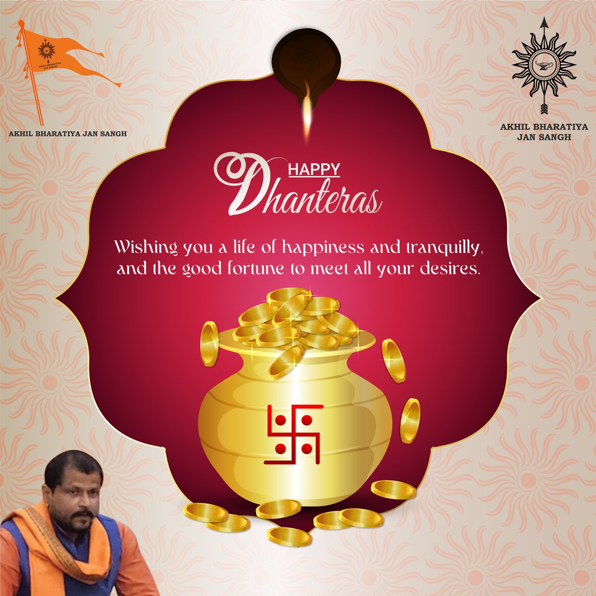 ABJSIndia's tweet photo. On the occasion of Dhanteras, we wish that may each and every day of your life be bright and blessed by Lord Dhanvantri. Warm wishes on Dhanteras to all.
#happydhanteras #Dhanteras #dhanteras2022 #dhanteraswishes #dhanterasspecial #AkhilBharatiyaJanSangh https://t.co/387hjJAliQ