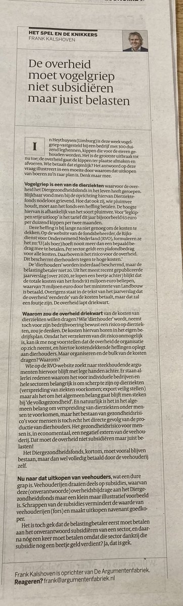 Welk publiek belang rechtvaardigt deze subsidies naar private ondernemers, die toch werken voor eigen rekening én risico? (Opnieuw helder betoog van #FrankKalshoven in #volkskrant)
