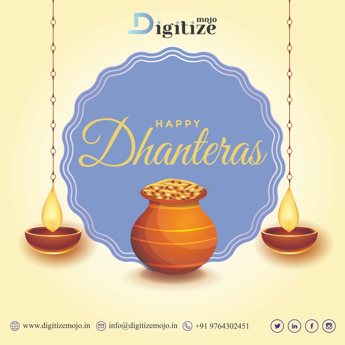 DigitizeMojo's tweet photo. May you be showered with health, wealth and happiness on this auspicious occasion. Happy #Dhanteras to you and your family.

#happydiwali #diwali #india #festival #happydiwali #love #diwaligifts #diwalivibes #festiveseason #deepavali #indianfestival #festivevibes #celebration https://t.co/2d4TmUhO7D