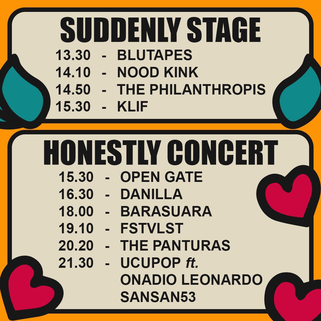 HonestlyConcert's tweet photo. Panggilan untuk kalian semua buat langsung aja merapaat ke GOR UNY sekarang juga. 

Kan enak tuh ngechill dulu di “Suddenly Stage” sambil nukerin tikett😎
#HonestlyConcert https://t.co/Ue9JHoZmfr