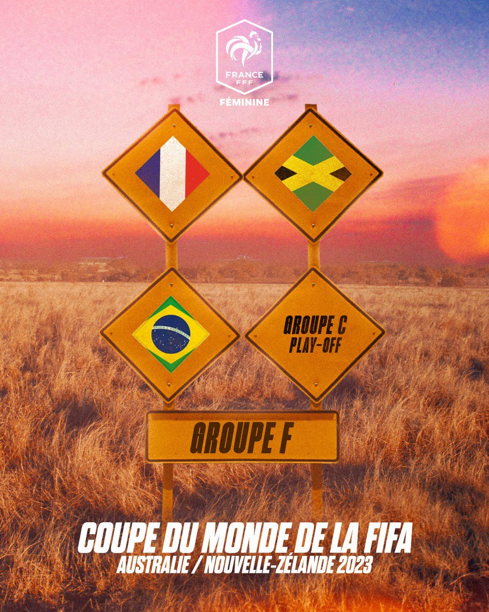 𝙏𝙄𝙍𝘼𝙂𝙀 𝘼𝙐 𝙎𝙊𝙍𝙏 𝘾𝙊𝙐𝙋𝙀 𝘿𝙐 𝙈𝙊𝙉𝘿𝙀 𝟮𝟬𝟮𝟯 🌏 𝑮𝑹𝑶𝑼𝑷𝑬 𝑭 pour les Bleues : 🇫🇷 France 🇯🇲 Jamaïque 🇧🇷 Brésil ❓ Vainqueur play-off groupe C #FiersdetreBleues