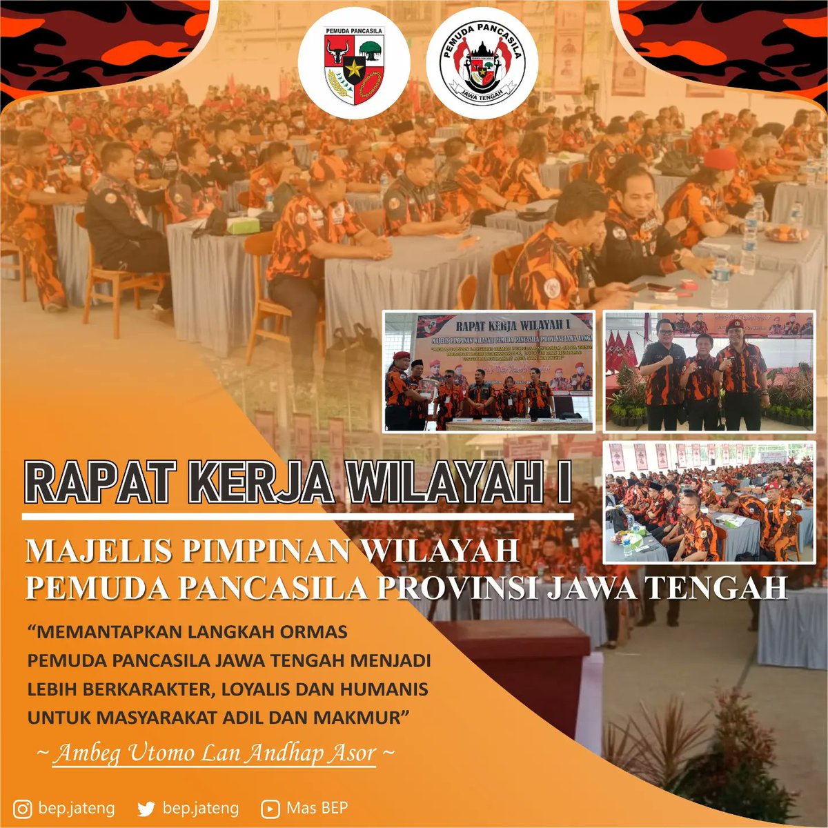 BepJateng's tweet photo. Rapat Kerja Wilayah I MPW Pemuda Pancasila Provinsi Jawa Tengah(21/10).

MEMANTAPKAN LANGKAH ORMAS
PEMUDA PANCASILA JAWA TENGAH MENJADI
LEBIH BERKARAKTER, LOYALIS DAN HUMANIS
UNTUK MASYARAKAT ADIL DAN MAKMUR
Pancasila Abadi!! 

#ppjawatengahreborn 
#beparmy 
#masbep 
#jawatengah https://t.co/VnqWA9LEbQ