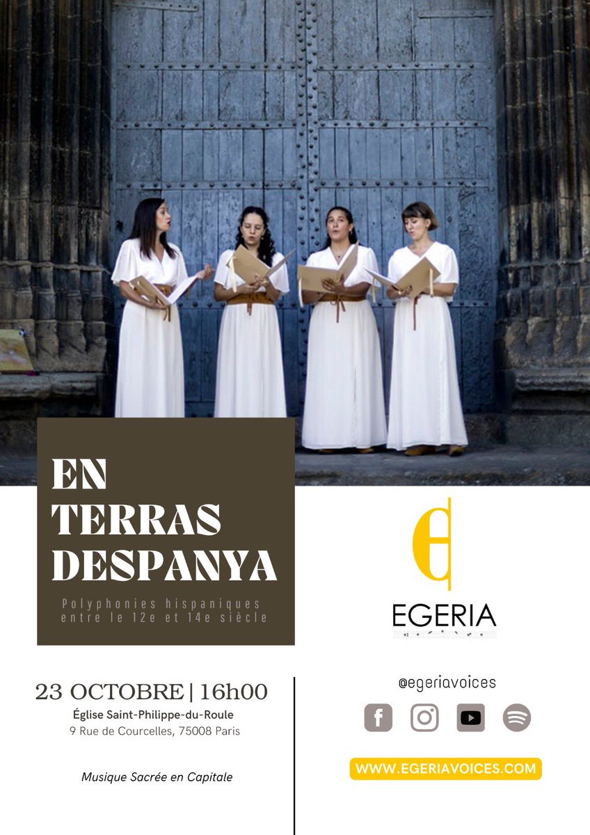 Si estás en Paris, ven a disfrutar del segundo concierto de #EnTerrasDespanya en el ciclo Musique Sacrée en Capitale

🇫🇷Si vous êtes à Paris, venez à notre concert demain por écouter En Terras Despanya

📆 23 de octubre, 16h
📍 Église Saint-Philippe-du-Roule

#concert #earlymusic