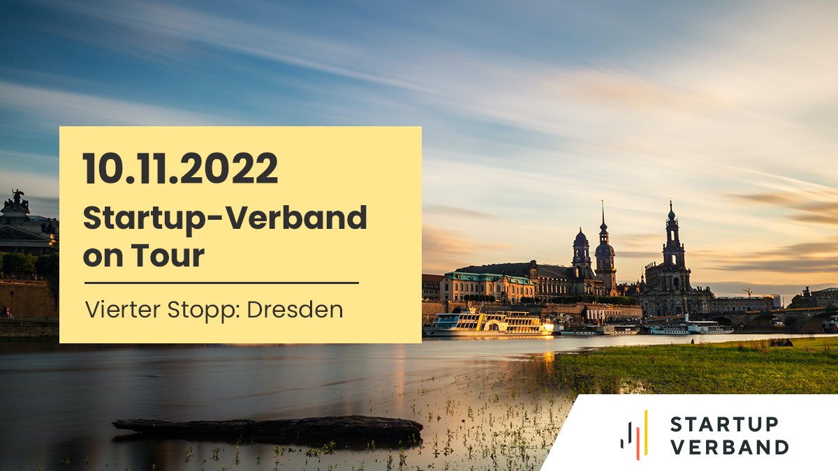 Die #StartupVerbandonTour begibt sich auf den Weg zum vierten Stopp: Dresden. Wir freuen uns auf euch: Am 10. November 2022 ab 18:30 Uhr in der Kunsthalle neonworx! <a href="/MariaPiechnick/">Maria Piechnick</a> @MarinaHeimannDD Hier geht’s zur Anmeldung: ow.ly/StHa50LgstL