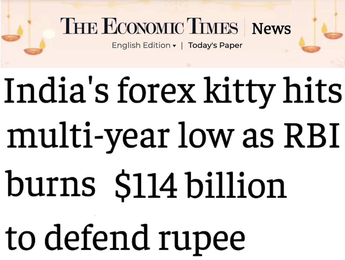 Forex Reserves Dwindling, Rupee Plunging

-'RBI burns $114 billion to defend rupee'

-Result: ₹ at all-time low, 🇮🇳’s forex reserve at 2-yr low

-FM's denial: “₹ not sliding, $ strengthening”

-As storm ⛈️☁️ gather, what is the plan?

#Forex #ForexReserves #Rupee #RupeeVsDollar
