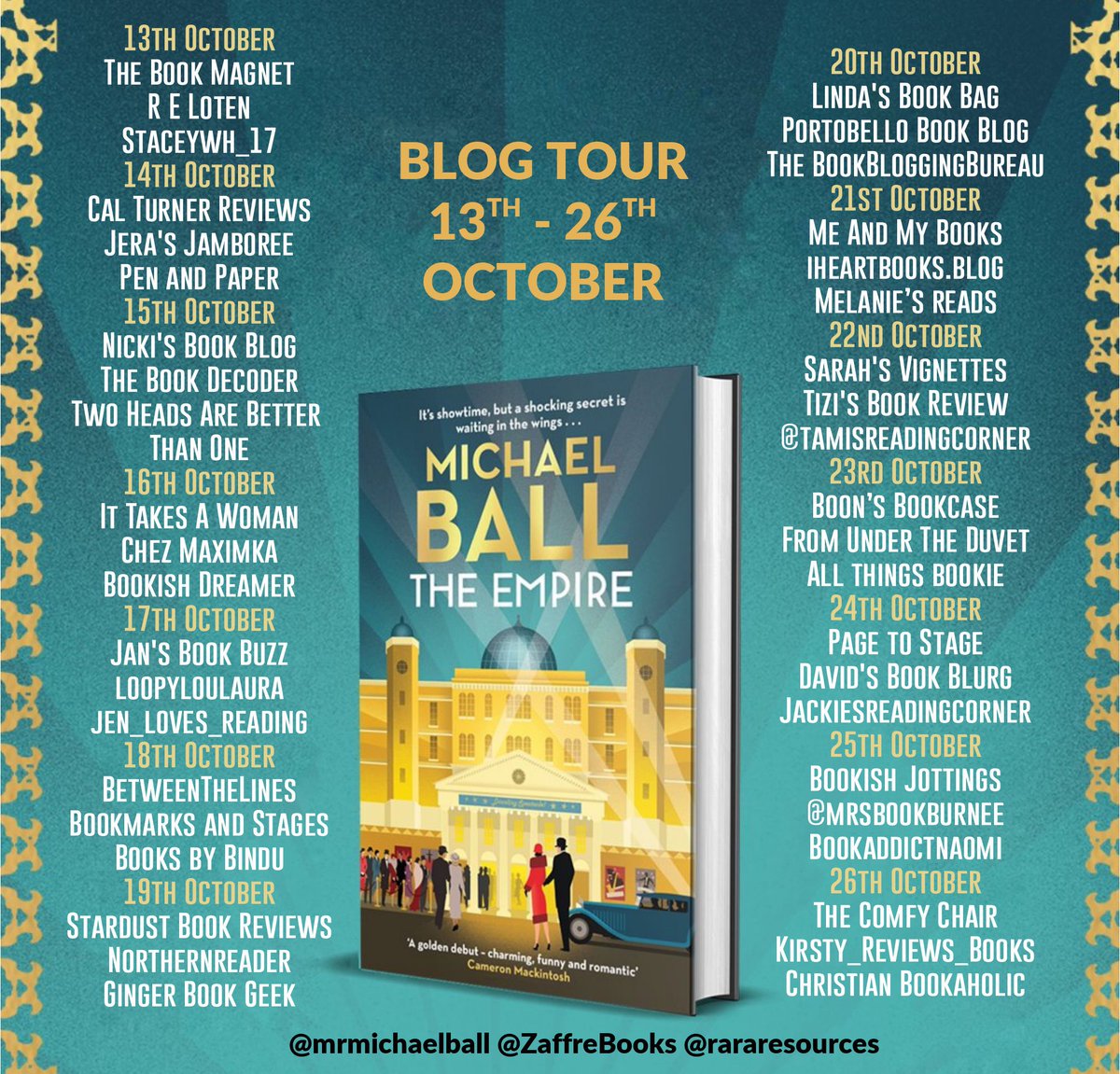 Sarah_Swan2's tweet photo. I loved #TheEmpire by @mrmichaelball. It was such a balm to read whilst recovering from Covid.
Read my full #bookreview: https://t.co/3ljDZOTtXo
@rararesources @ZaffreBooks @Francesca_PR @ClareJKelly @AbiWalton4 #FromStageToPage #BookTwitter https://t.co/j9D9oRB67s