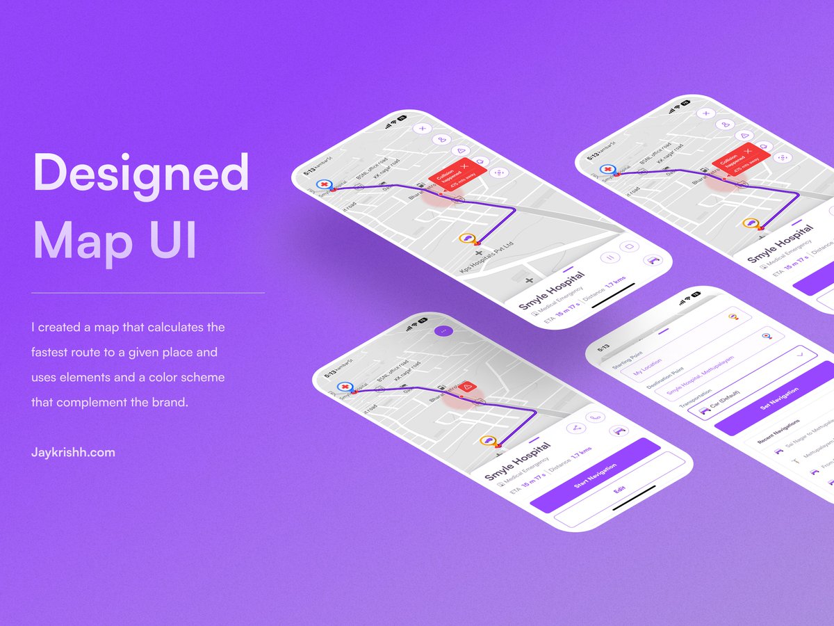 JayKrishhUIUX's tweet photo. Designed Map UI #dailyui 

I created a map that calculates the fastest route to a given place and uses elements and a color scheme that complement the brand.

#dailyuichallenge
#dailyui
#figma
#mapui
#mapdesign 
#figmadesign
#figmaui
#uidesign
#figmadesign https://t.co/rfPQsfPLX2