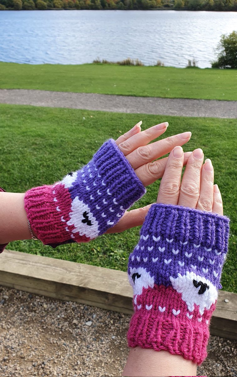 Morning #UKGiftAM #ukgifthour My hand knitted 'La Neve' wristwarmers have been added to my website...I love the pink & purple together 🐏💜🐑💜 TheYorkshireGreySheep.co.uk