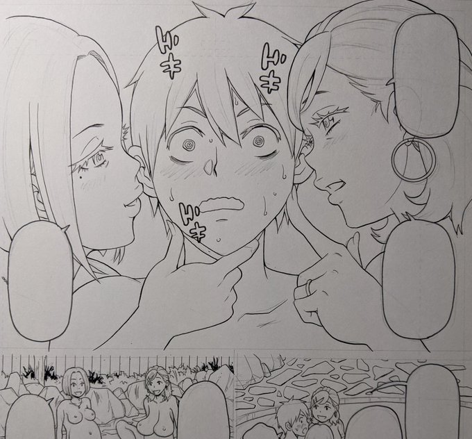 温泉で人妻に挟まれる男子。 