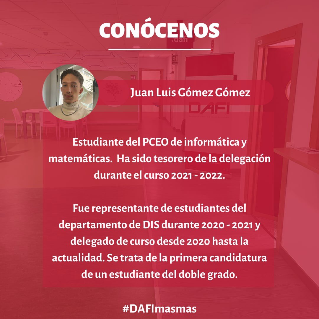 CrazyAnnieTMI's tweet photo. Los que me conocen saben que vivo por y para la representación estudiantil. Este año vuelvo a presentar mi candidatura como delegada de la facultad de informática. Me acompaña el mejor equipo posible. Estamos listos para darlo todo #dafimasmas https://t.co/QBz9UGNulI