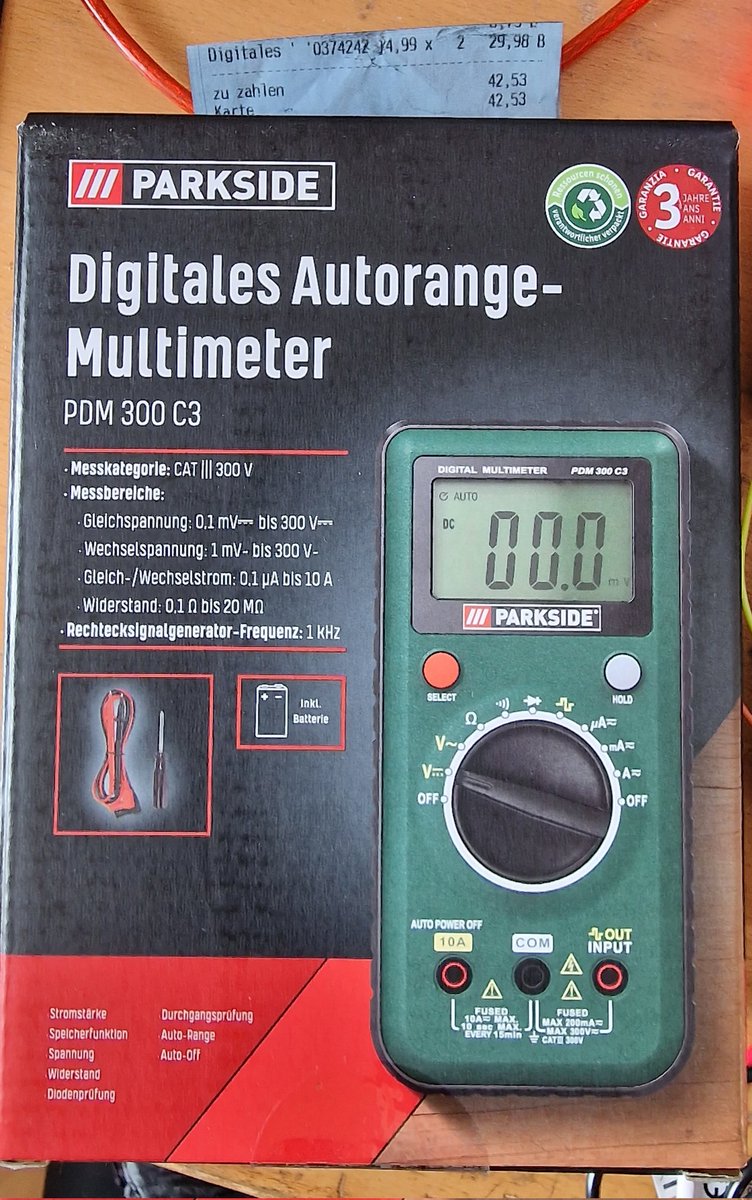 atc1441's tweet photo. These days LIDL offers the PDM 300 C3 Multimeter for 15€ again🥳

The special part about it is that is offers a convenient UART 2400 baud TX line which spits out the current measurements!

Fully reversed and neat tools available here:
https://t.co/3MG8zOCp2R https://t.co/JdMGpAtDei