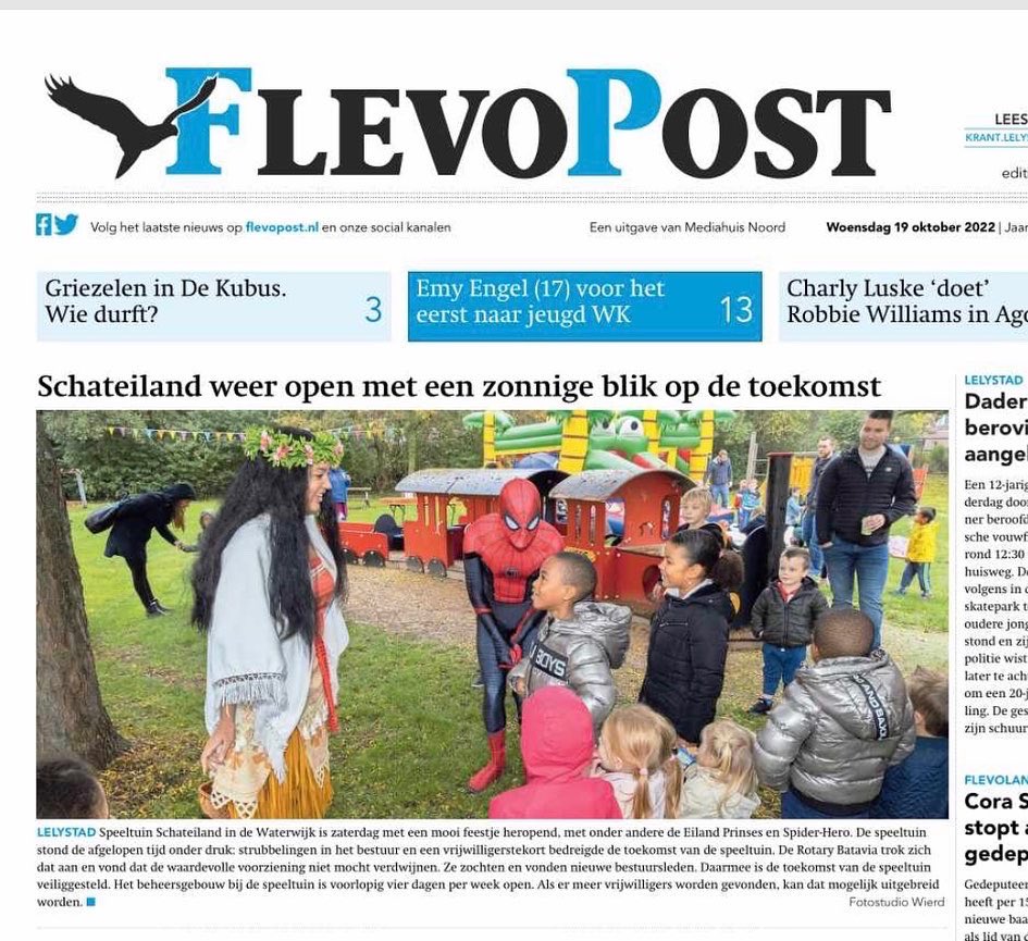 Deze week sta ik als mijn alter ego Spider-Hero op de voorpagina van de Flevopost Lelystad!

Naast Spider-Hero doe ik nog meer entertainment werk, o.a. als sprookjesprins en als piet in de Sinterklaasperiode.

Neem contact met mij op via 06-18013771 of info@thomcommuniceert.nl.