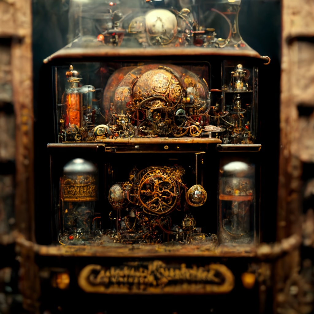 infinityEngines's tweet image. A cabinet of curiosities 
#aiArt inspired by the books of The Infinity Engines.

#art #digitalart #timetravel #steampunk #fantasyart