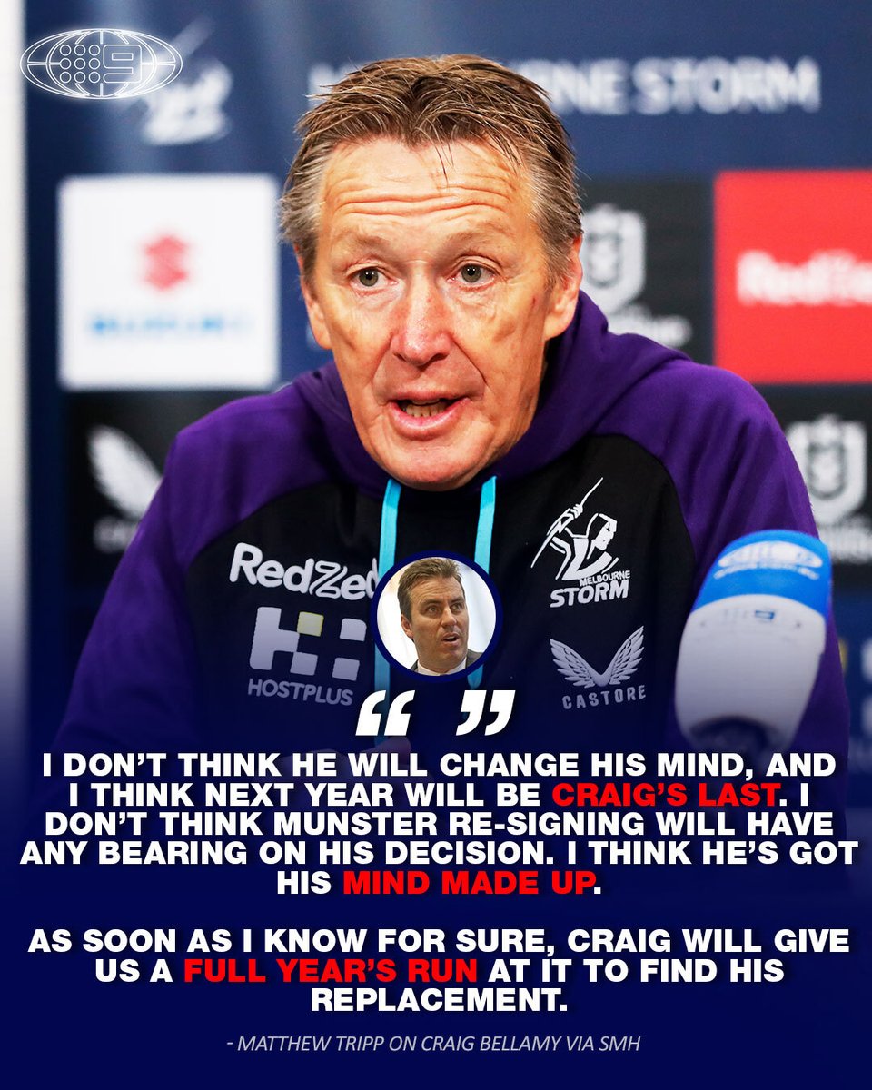 Melbourne seem certain next year will be Craig Bellamy's last. 😢 #9WWOS #NRL