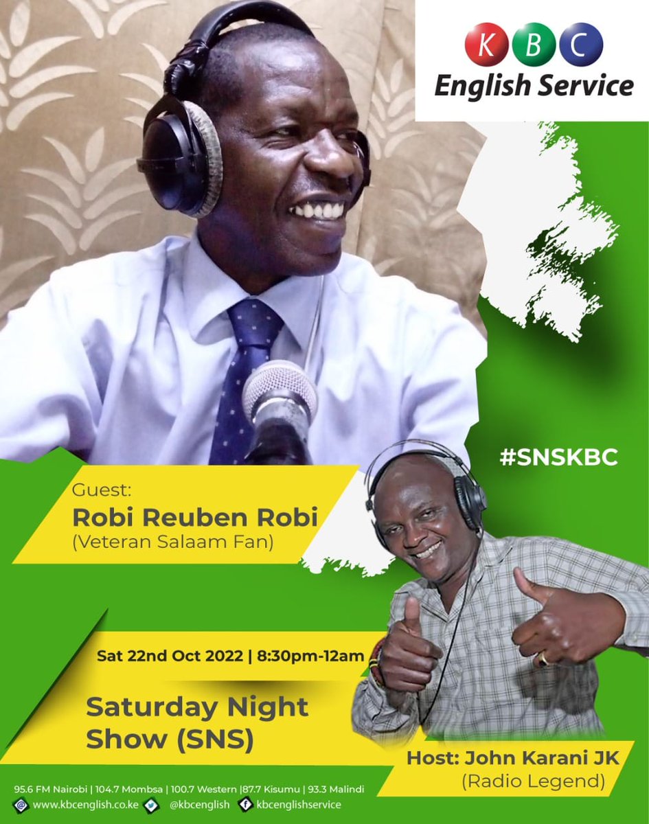 KBC English Service (@kbcenglish) on Twitter photo 2022-10-22 08:56:03 Tonight, Veteran Salaam fan of the 80s and 90s Roni Reuben Robi on Saturday Night Show SNS from 8.30pm - 12am @kbcenglish @johnkaranijk . The Good times are back. #SNSKBC Tonight, Veteran Salaam fan of the 80s and 90s Roni Reuben Robi on Saturday Night Show SNS from 8.30pm - 12am @kbcenglish @johnkaranijk . The Good times are back. #SNSKBC