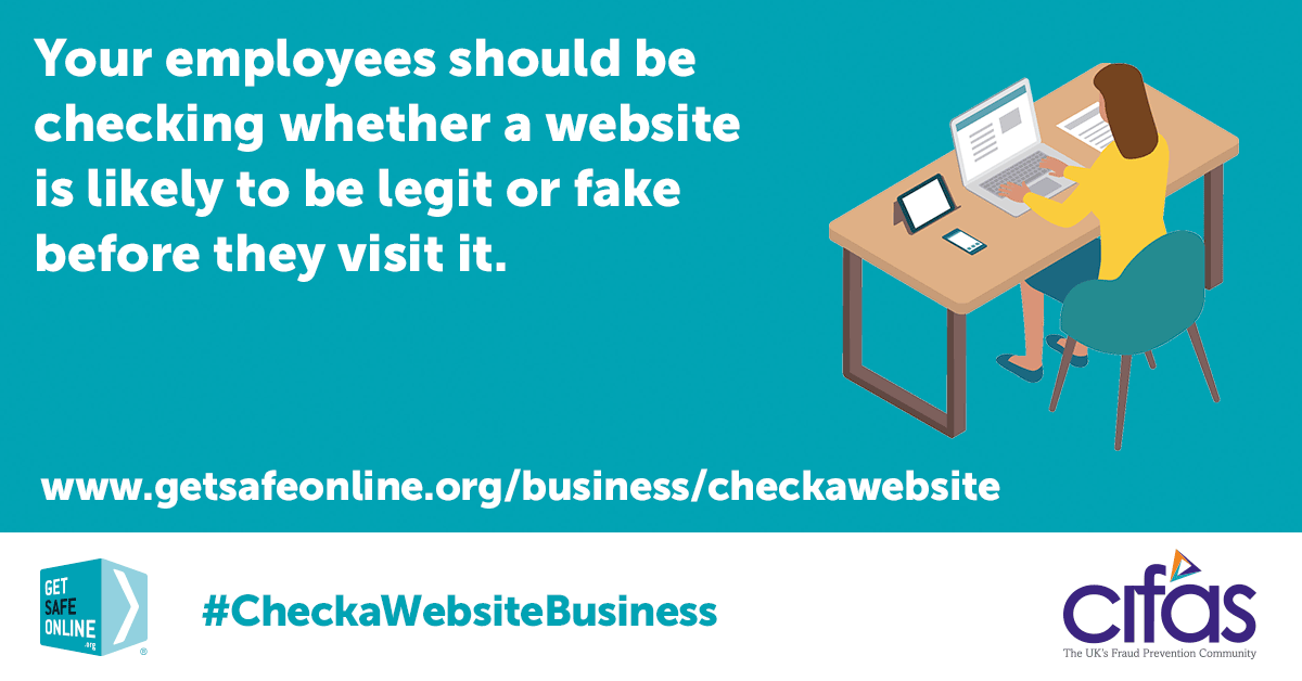 Cumbriapolice's tweet photo. To check whether a website is likely to be legitimate or fraudulent before you or anyone in your business visits it, simply type the address into the Get Safe Online / Cifas #CheckaWebsite tool at https://t.co/sXLCKZP99r #safebusiness https://t.co/Es58yWQOSK