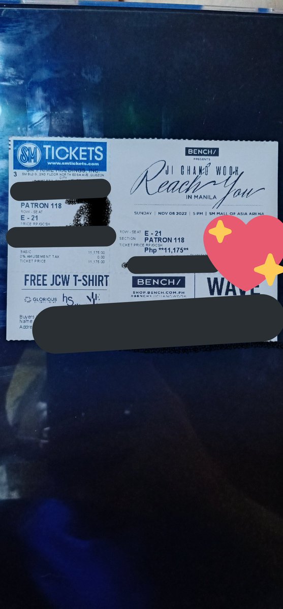 thefangurlchell's tweet photo. FS: JCW Reach You in Manila
Section/Seat: PATRON E-21 (See Pics for Reference)
Price: 11,175
RFS: for Upgrade
Meet-Up: SM North Edsa/SM Megamall

#BENCHxJICHANGWOOK
#JICHANGWOOK 

Please Help RT @JCWPhilippines thank you ☺ https://t.co/MfxOt31RAn